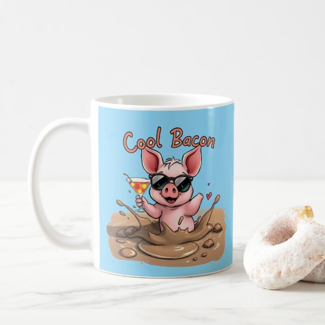 "Cool Bacon" Ferkel in Sonnenbrille Kaffeetasse (Mit Donut)