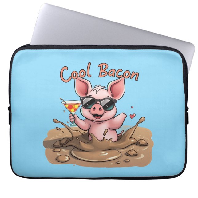 "Cool Bacon" Ferkel mit Sonnenbrille Laptopschutzhülle (Vorderseite)