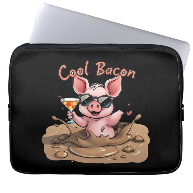 "Cool Bacon" Piglet in Sunglasses Laptopschutzhülle (Vorderseite)