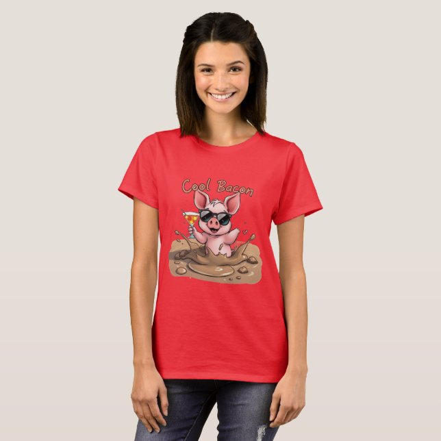 "Cool Bacon" Piglet in Sunglasses T-Shirt (Vorne ganz)