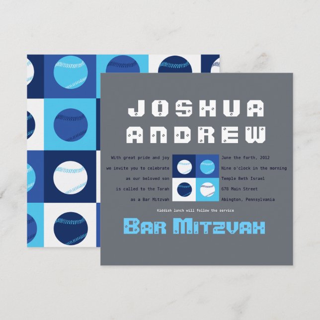 COOL BASEBALL Bar Bat mitzvah Invitation (Devant / Derrière)
