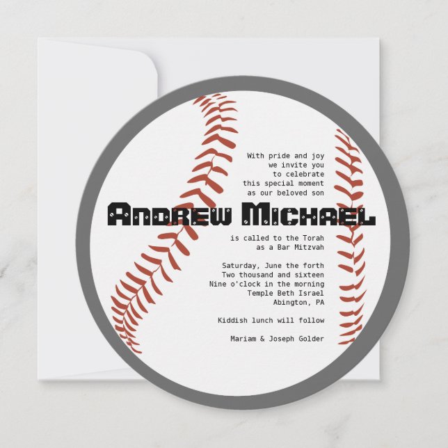 COOL BASEBALL Bar Mitzvah ROUND Invitation (Devant)