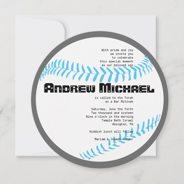 COOL BASEBALL Bar Mitzvah ROUND Invitation (Devant)