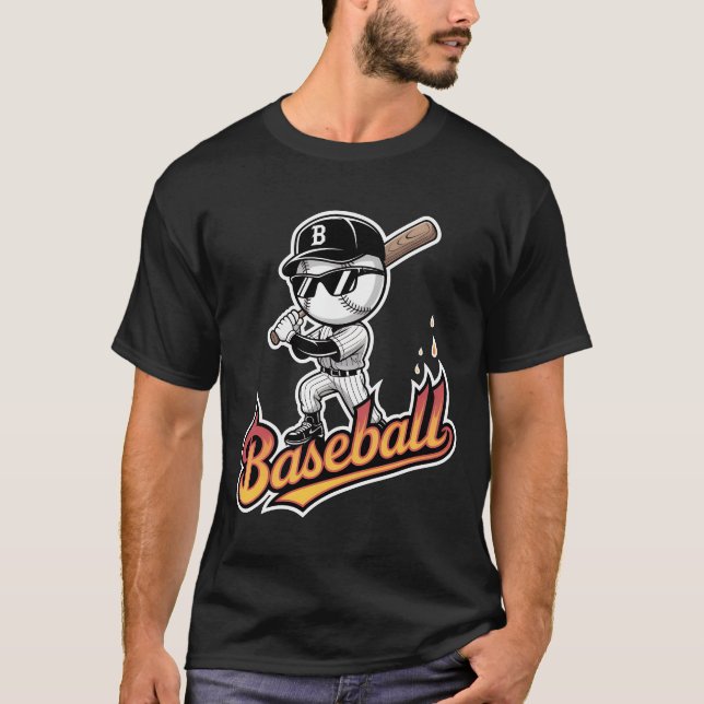 Cool Baseball Mascot Sunglasses Flaming Text Boys  T-Shirt (Vorderseite)