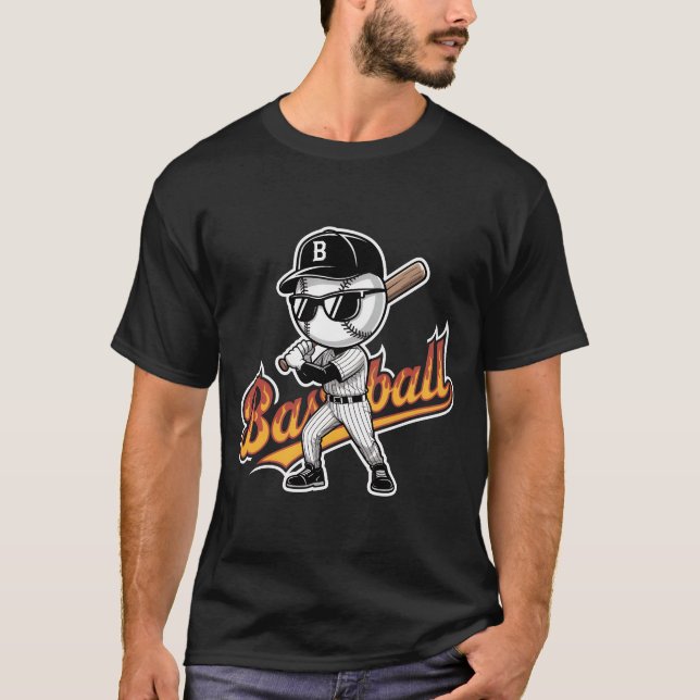 Cool Baseball Mascot Sunglasses Flaming Text Boys  T-Shirt (Vorderseite)