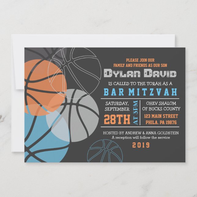 COOL BASKETBALL Bar Bat Mitzvah Einladung (Vorderseite)