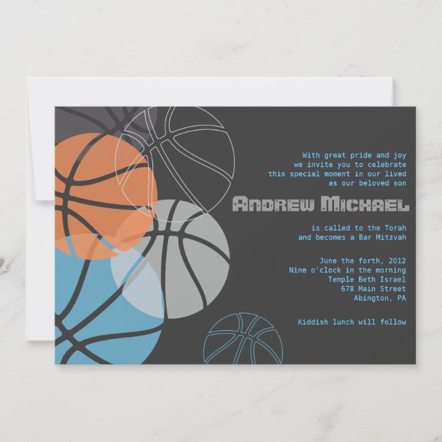 COOL BASKETBALL Bar Bat Mitzvah Einladung (Vorderseite)