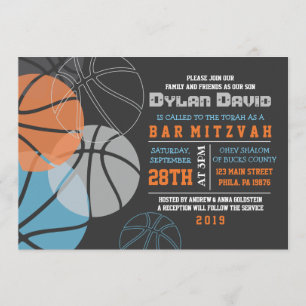 COOL BASKETBALL Bar Bat mitzvah Invitation Invitat