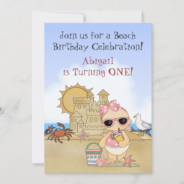 Cool Beach Baby 1er anniversaire Invitation pour f (Devant)