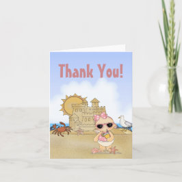 Cool Beach Baby Girl in Pink mit Sandcastle Dankeskarte