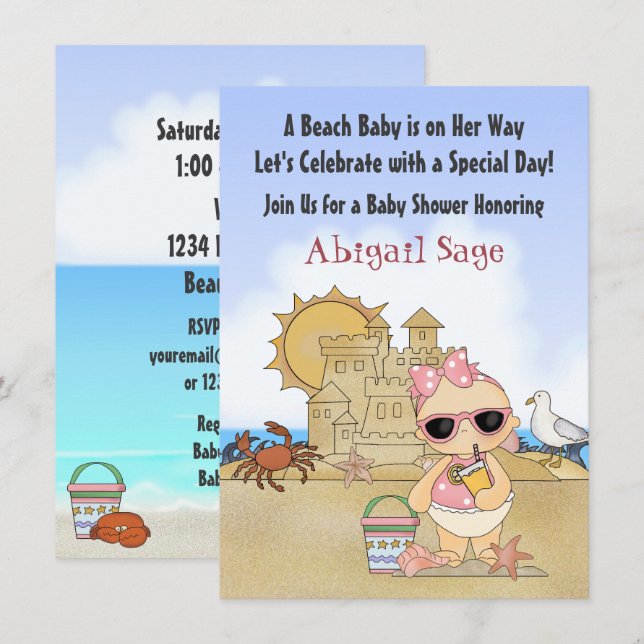 Cool Beach Baby Girls Baby shower Invitation (Devant / Derrière)