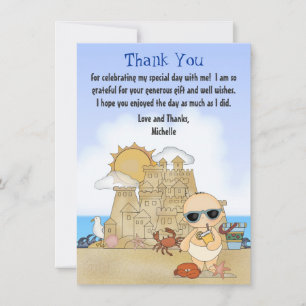Cool Beach Baby Sandcastle Boys Babydusche Flat Dankeskarte