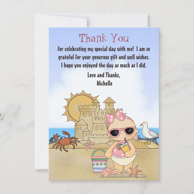 Cool Beach Baby Sandcastle Girls Babydusche Dankeskarte (Vorderseite)