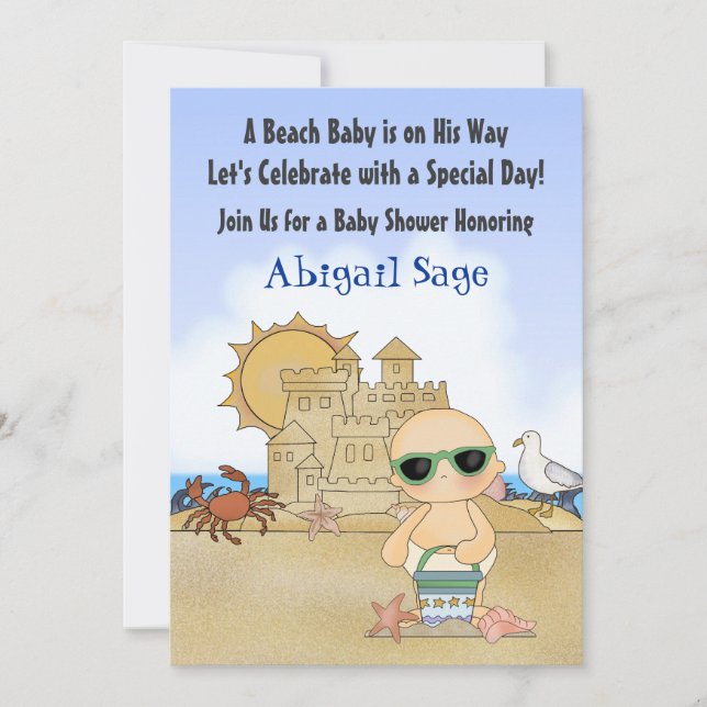 Cool Beach Baby shower Invitation pour garçons (Devant)