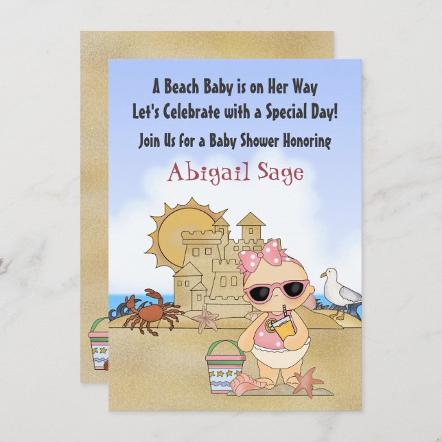 Cool Beach Baby shower Invitation pour les filles (Devant / Derrière)