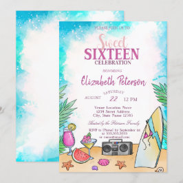 Cool Beach Cocktail Fruits Sommer Süß 16 Party Einladung