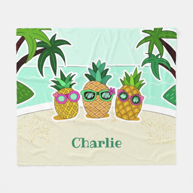 Cool Beach Pineapples individuelle Name Fleece-Dec Fleecedecke (Vorderseite (Horizontal))