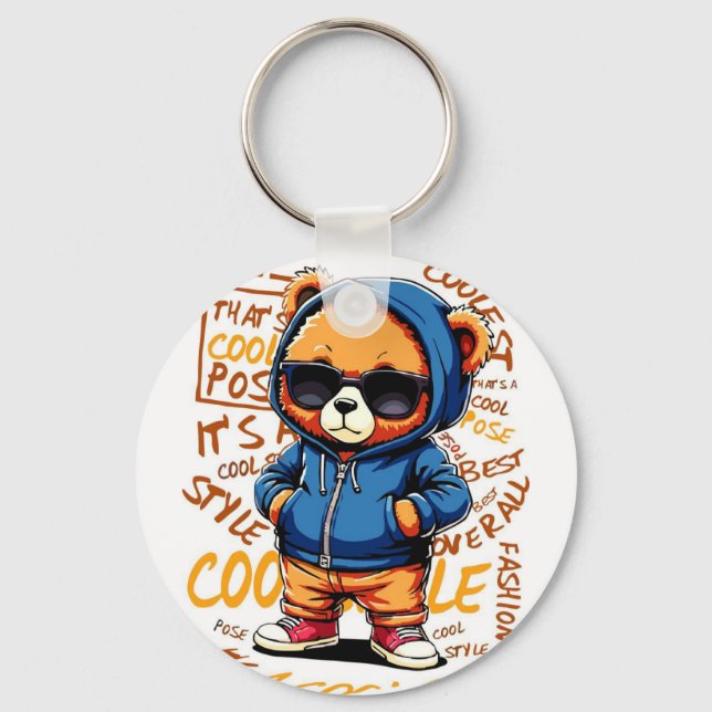 Cool Bear in Hoodie and Sunglasses Schlüsselanhänger (Vorderseite)