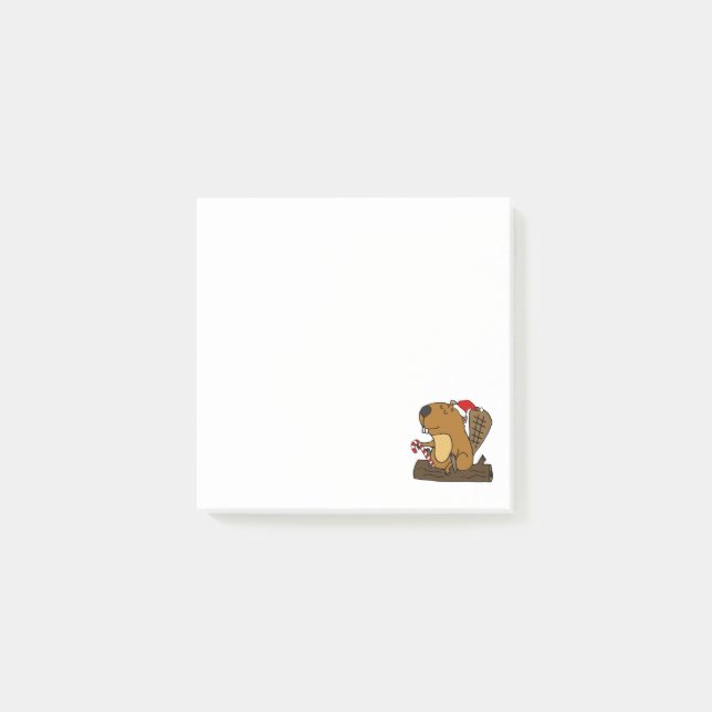 Cool Beaver in Santa hat Christmas Cartoon Post-it Klebezettel (Vorderseite)