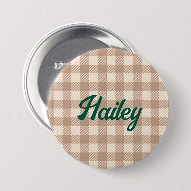 Cool-Beige-Gingham-Preppy, kariert geprüft Button (Vorne & Hinten)