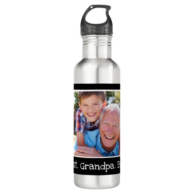 Cool Beste Opa je Foto Personalisiert Schwarz Edelstahlflasche (Vorderseite)