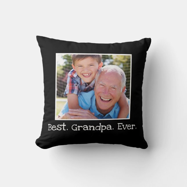 Cool Beste Opa je Foto Personalisiert Schwarz Kissen (Vorderseite)