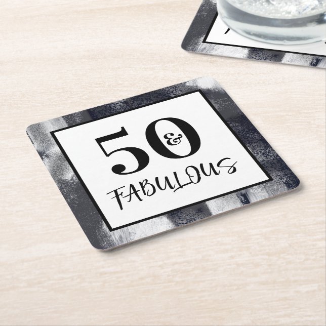 Cool Black and white 50 and Fabulous Birthday Rechteckiger Pappuntersetzer (angewinkelt)