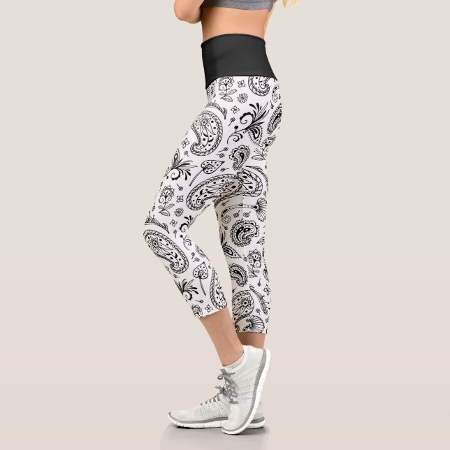 Cool Black and White Bandana Paisley Capri Leggings (Links)