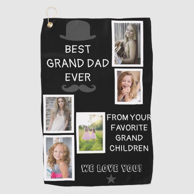 Cool Black Best Grand Vater Ever Black Script Foto Golfhandtuch (Vorderseite)