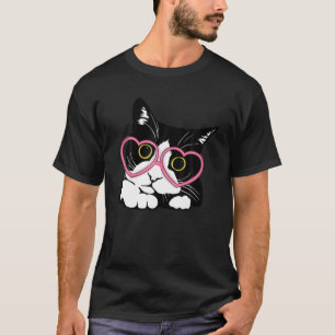 Cool Black Cat Kitten Red Heart Brillen Happy vale T-Shirt
