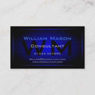 Cool Black & Dark Blue Monogram - Visitenkarte