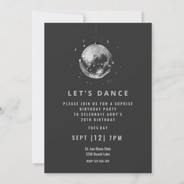 Cool black disco danse anniversaire invitation (Devant)
