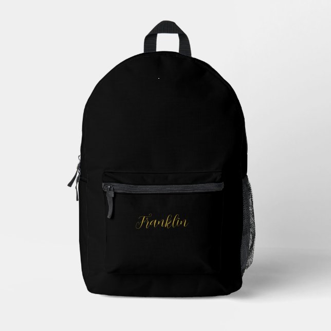 Cool Black Gold Monogram Men Women Travel Laptop Bedruckter Rucksack (Vorderseite)