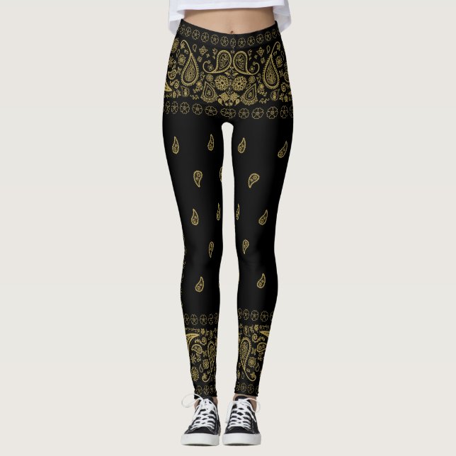 Cool Black Gold Paisley Leggings (Vorderseite)
