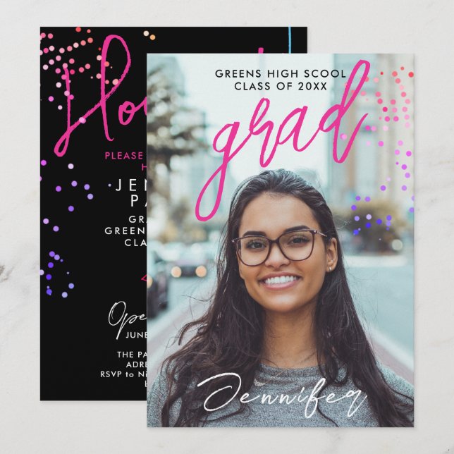 Cool Black High School Graduation Party Invitation (Devant / Derrière)