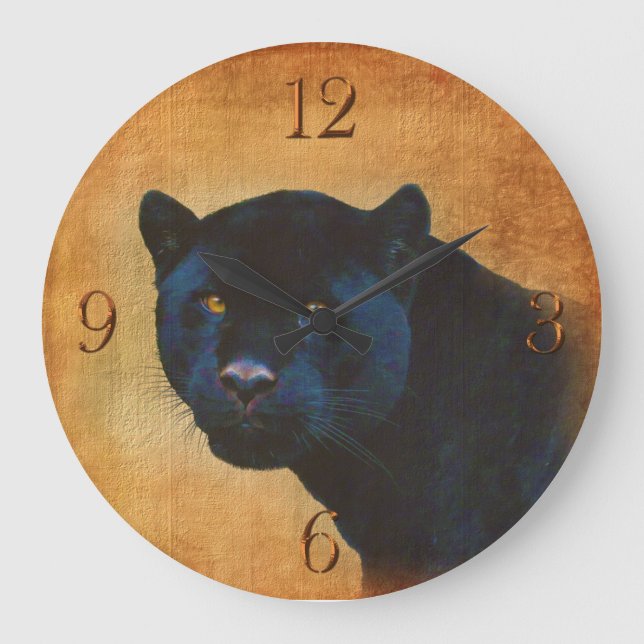 Cool Black Jaguar Panther Wildlife Big Cat Große Wanduhr (Vorderseite)