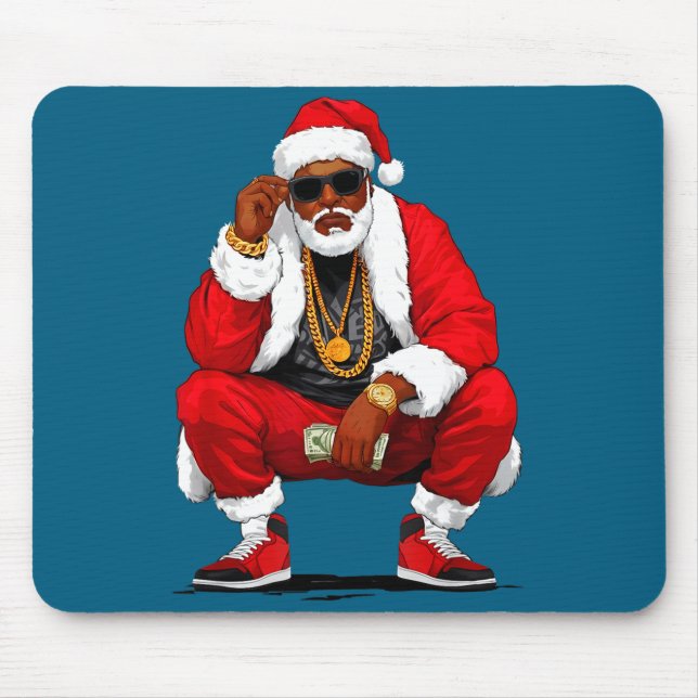 Cool Black Man Santa Claus Christmas African Ameri Mousepad (Vorne)