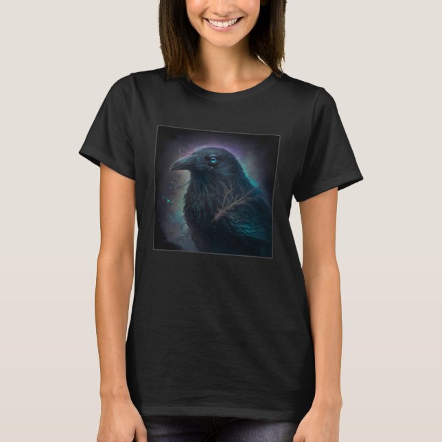 Cool Black Raven Crow Illustration Birds Unique Wo T-Shirt (Vorderseite)