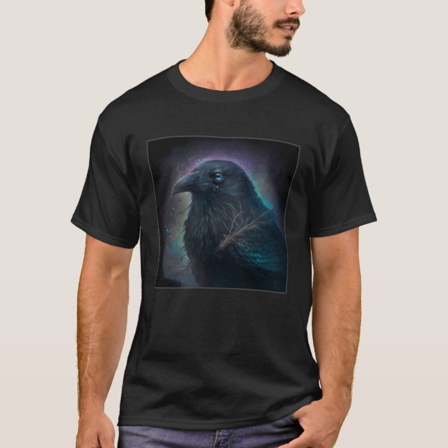 Cool Black Raven Crow Illustration Birds Unique Wo T-Shirt (Vorderseite)