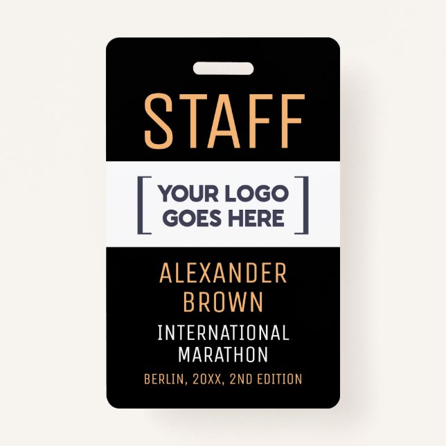 Cool Black White Event Staff Company Logo Name ID Ausweis (Vorderseite)