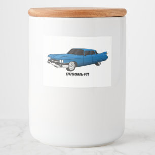 Cool-blau-Oldtimer 1959 Lebensmitteletikett