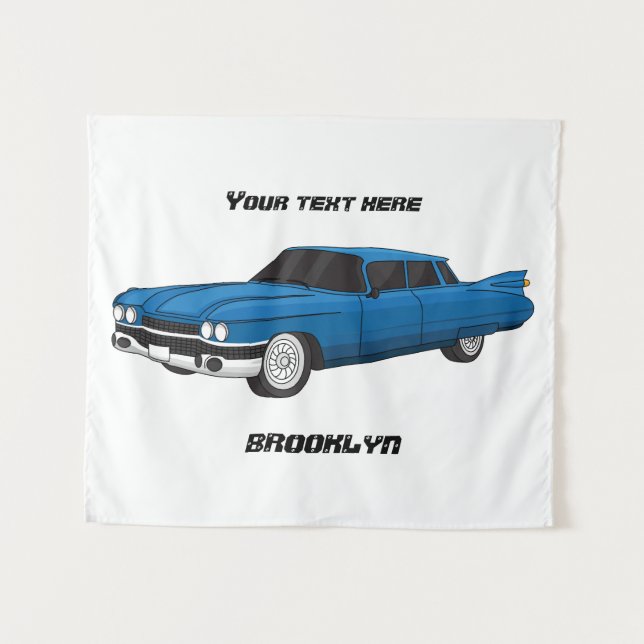 Cool-blau-Oldtimer 1959 Wandteppich (Vorderseite (Horizontal))