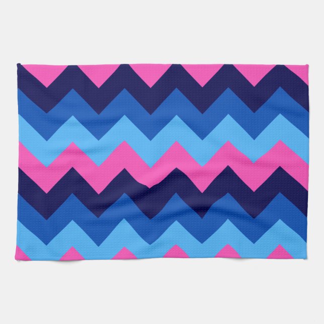 Cool Blau Pink Zickzack Muster Küchentücher (Horizontal)