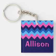 Cool-Blau-Rosa-Zickzack-Monogram-Quadrat-Schlüssel