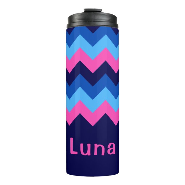 Cool Blau rosa Zickzack Monogram Thermisch Tumbler Thermosbecher (Vorderseite)