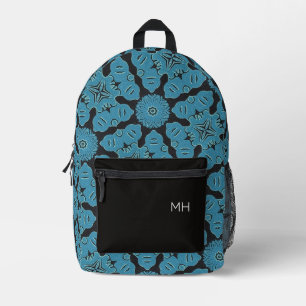 Cool-Blaue Mandala-Muster-Monogramm-Initialen Bedruckter Rucksack