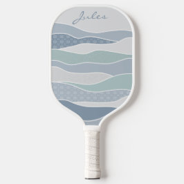 Cool blaugrüne Streifen Abstrakte Waves Name Pickleball Schläger