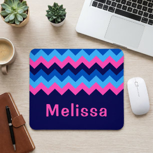 Cool-blaurosa-Zickzack-Monogramm-Mousepad Mousepad
