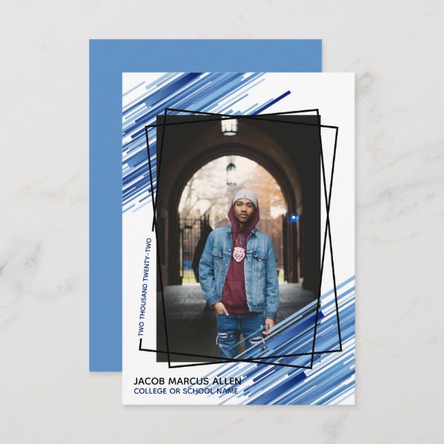 Cool Bleu Abstrait Photo Faire-part (Devant / Derrière)