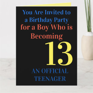 Cool Bleu Jaune 13 Anniversaire Carte d'invitation